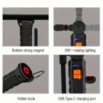 1Pc Multifunctional Work Light With Cob Side Lights, Usb Rechargeable, Led Flash Light, Handheld Torch With Magnet For Outdoor Camping Fishing Christmas Gift - Image 7