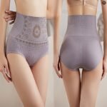 1Pc Women'S Floral Polyamide & Spandex High Waist Shaping Panties - Seamless Hip Lift Belly Control Shapewear Slim Briefs With Frill Detail And Dipped Hem For Postpartum Recovery - All-Season Skinny Fit Pull-On Underwear - Image 2