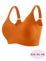 Plus Size Elegant Bra, Women'S Plus Seamless Solid Full Cover Comfort Simple Bra With Removable Pads - Image 4