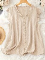 Plus Size Swiss Dot Blouse, Elegant Frill Trim Top For Summer, Women'S Plus Size Clothing - Image 4