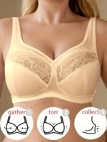Elegant Plus-Size Women'S Breathable Lace Trim Bralette - Wireless, No-Pad Design With Medium Stretch, Perfect For Casual Attire, Everyday Bra|Elegant Lingerie|Breathable Fabric, Lingerie Accessories - Image 2