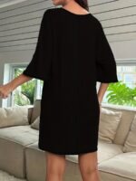 Women'S Plus Basic Lounge Dress, Plus Size Solid Half Sleeve V Neck Loose Fit Sleep Dress - Image 5
