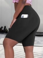 Women'S High-Waisted Plus Size Side Pocket Shorts, Breathable Workout Leggings For Women, Fitness Apparel - Image 2