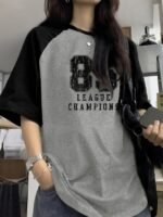 Women'S Casual Y2K-Inspired "8.5 League Champions" Graphic Tee - Black & Olive, Short Sleeve, Crew Neck, Casual Attire|Vintage Print Top|Short Sleeve Shirt - Image 6