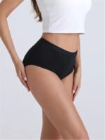 1/3/5Pcs Elegant Seamless High-Waist Women'S Underwear, Black Polyester Stretch Bikini Briefs, Comfortable High Support Ladies' Panties - Image 7