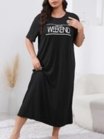 Women'S Plus Casual Lounge Dress, Plus Size Slogan Print Short Sleeve Round Neck Sleep Dress - Image 6