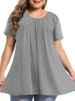 Elegant Crew Neck Ruched Bust Slight Stretch Knit Fabric Pullovers Polyester Casual Tops For Women, Plus Siz - Image 5