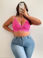 1Pc French Triangle Lace Bra - No Underwire, Seamless Comfort, Plus Size Friendly, Sexy Sheer Design With Medium Stretch Fabric For Everyday & Special Occasions, Lace Bralette, Elegant Lingerie, Elegant Underwear, Comfortable Fit - Image 6