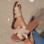 Women'S Summer Fashion Slip-On Flat Monogram Sandals, Solid Color Minimalist Open Toe Slides, All-Season Comfort, Man-Made Upper/Inner/Rubber Sole, Casual Outdoor Footwear - Image 21
