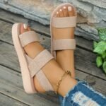 Women'S Slip-On Open-Toe Sandals With Adjustable Crisscross Straps - Breathable Fabric Upper & Lightweight Eva Sole - Casual Beach Shoes For Summer, Outdoor, And All-Season Wear, Crisscross Design, Eva Construction, Summer Footwear, Minimalist Style, Soft Insole, Casual Attire