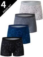 4Pcs Men'S Fashion Pattern Print Boxer Briefs, Crotch Mid-Waist Breathable Comfortable Boxer Trunks, Elastic Sports Shorts, Men'S Casual Underwear For Daily Wear