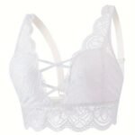 Plus Size Wedding Sexy Bra, Women'S Plus Floral Lace Crisscross Front Scalloped Trim Bralette