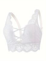 Plus Size Wedding Sexy Bra, Women'S Plus Floral Lace Crisscross Front Scalloped Trim Bralette