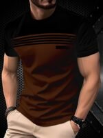 Men'S Stylish Black & Blue Gradient T-Shirt - 100% Polyester, Round Neck Short Sleeve, Machine Washable, Comfort Fit For All Seasons, Casual Wear | Smooth Texture Fabric, Everyday Tshirt | Gradient Design | Smooth Texture Fabric, T Shirt - Image 2