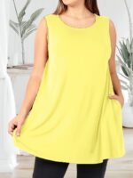 Women'S Plus Size Sleeveless Tank Top With Pockets - Casual, Comfortable, And Stylish Red Blend Vest For Casual Attire, Plus Size - Image 9