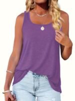 Plus Size Basic Tank Top, Women'S Plus Solid Square Neck High Stretch Summer Tank Top - Image 6