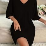 Women'S Plus Basic Lounge Dress, Plus Size Solid Half Sleeve V Neck Loose Fit Sleep Dress