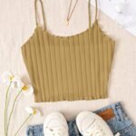 Women'S Casual Sexy Thin Strap Crop Top - Olive Green Semi-Sheer Stretchy, Ruched Detail & Machine Washable, Korean-Japanese Inspired Spring Summer Fall Wardrobe Essential