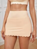 1Pc Solid Seamless Scallop Trim Skirt, Sporty Comfy Breathable Petticoat, Women'S Underwear & Shapewear - Image 3