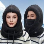 Women'S Plush Winter Mask Hat & Scarf - One-Piece Face Cover With Adjustable Drawstring, Elastic Face For Skiing, Cycling, Outdoor Sports - Lightweight Warm Beige/White Hooded Neck Warmer (Hand Wash Only) - Image 2