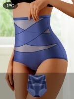 1Pc Women'S High-Waist Shapewear Panties, Comfortable Skin-Friendly Breathable, Elegant Style, No Padding, Cross Strap Detail, Medium Support, Knit Fabric, Solid Color, Nylon Material, Triangle Underwear - Image 3
