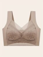 1Pc Women'S Seamless Mesh Lace Bra - Elegant Contrast Lace Design, Wireless Push-Up Tube Top With Non-Removable Padded Cups, Smooth Soft Back For Yoga, Sleep & Casual Wear, Supportive Undergarment | Seamless Design | Mesh Lace Detailing - Image 3