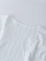 Solid Eyelet Contrast Lace Crop Cardigan, Elegant Puff Short Sleeve Open Front Top, Women'S Clothing - Image 7