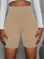 Women'S High-Waist Stretchy Shorts - Soft, Casual Solid Color Leggings For Spring & Summer, Machine Washable, Polyester/Spandex Blend, Smooth Fabric, Mid-Thigh Length - Image 10