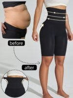 1Pc Women'S High-Waist Tummy Control Yoga Shorts - Black, Slimming & Butt Lifting, Non-Transparent, With Pulsator And Tummy Control, Comfortable Breathable Nylon/Spandex, Hand Washable - Ideal For Workouts And Daily Wear