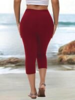 Plus Size - Women'S High-Waist Capri Leggings With Rhinestone Embellishments - Stretchy, Casual Black Leggings For Spring & Summer, Perfect For Beach Or Casual Attire, High Waisted Leggings - Image 5