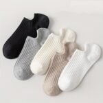 1/5 Pairs No Show Solid Socks, Simple & Breathable Unisex Boat Socks, Women'S Stockings & Hosiery - Image 2