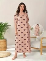 Women'S Plus Casual Sleep Dress, Plus Size Heart Print Short Sleeve Crew Neck Nightdress - Image 4