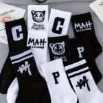 5-Pack Unisex Mid-Calf Socks - Breathable Moisture-Wicking All-Season Athletic Socks With Cartoon Letter Print (C/M/P/Phantom/Sketch) - Black & White Couples Socks For Daily Wear & Sports - Machine Washable, Fluffy Socks, Breathable Fabric - Image 6