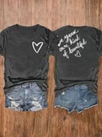 Women'S Be Your Own Kind Of Beautiful Print T-Shirt - Front & Back Motivational Graphic Tee, Soft Stretch Round Neck Short Sleeve Casual Top, Machine Washable All-Season Comfort Fit, Vacation Clothing, Graphic Heart Design, Medium Elasticity Fabric