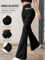 Women'S High-Waisted Black Flared Pants - High-Elastic Lightweight Breathable Yoga & Dance Pants With Tummy Control, 4-Way Stretch, Line-Up Hips For Casual & Workout Wear, Yoga Pants - Image 2