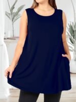 Women'S Plus Size Sleeveless Tank Top With Pockets - Casual, Comfortable, And Stylish Red Blend Vest For Casual Attire, Plus Size - Image 8