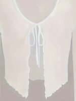 Lettuce Trim Tie Front Crop T-Shirt, Y2K Solid Color Long Sleeve T-Shirt For Spring & Fall, Women'S Clothing - Image 5