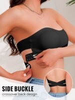 Women'S Strapless Back Cross Bandeau Bra With Dual Non-Slip Strips And Removable Pads, Sexy Seamless Design In White, Black, Wheat - Versatile For All Seasons, Everyday Wear|Strapless Bandeau|Wirefree Chest, Sexy Undergarment - Image 2