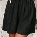 Women'S Plus Size Casual Wide-Leg Shorts Solid Green - Lightweight Polyester, Elastic Waistband, Perfect For Spring/Summer Vacations