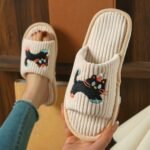 Women'S Simple And Cute Lively Striped Home Slip-On Slippers With Cat Design, Comfortable For Both Men And Women - Image 4