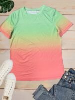 Gradient Crew Neck T-Shirt, Short Sleeve Casual Top For Spring & Summer, Women'S Clothing - Image 9