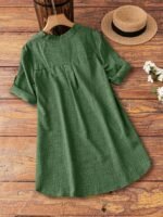 Plus Size Casual V-Neck Sleeveless Blouse With Fake Buttons - Beige, Asymmetrical Hem, Long-Sleeve, Non-Stretch Fabric, Perfect For Spring/Summer, Casual Attire|Vneck Blouse|Asymmetrical Hemline, Plus Size Shirts - Image 7