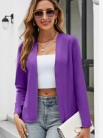 Chic Women'S Casual Blazer - Lightweight, Open Front, Solid White, Polyester & Spandex Blend, Machine Washable - Perfect For Spring/Summer/Fall - Image 9