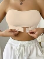 Seamless Strapless Bandeau Bra With Removable Pads, Wireless Support, Smooth Nylon Fabric - Image 3