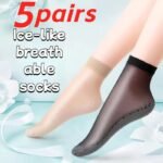 10 Pairs Of 5 Pairs Of Ice-Feeling Breathable Socks- Stockings, Women'S Socks, Spring, Summer, Autumn Bottom, Sweat-Absorbent Non-Slip Socks, Flesh-Colored Anti-Snagging Silky Medium Thin Model - Image 2