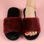 Women'S Elegant Faux Fur Slippers, All-Season Soft Indoor Home Slip-On Shoes, Solid Color, Fabric Upper/Inner, Eva Sole, Warm Comfort - Image 3