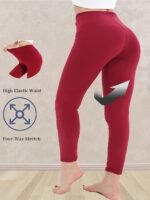 Plus Size, Plus Size Women'S High-Waisted Leggings - 4-Way Stretch Elastic Waistband, Solid Black 7/8 Length Pants For, Casual & All-Season Wear - Machine Washable Apparel, Leggings, Versatile Clothing, Highelastic Waistband - Image 3