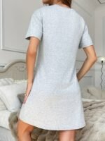 Women'S Casual Caivin Letter & Geometric Print Midi T-Shirt Dress - Slim Fit Round Neck Short Sleeve, Lightweight Breathable Fabric, Machine Washable For Spring Summer, Casual Attire, Comfortable Daily Wear - Image 5