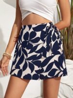 Elegant Short Skirt Pants For Women With Floral Print And Drawstring Elastic Waist. - Image 10