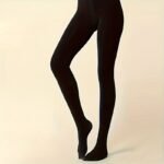 1 Pair Women'S Black Sun-Protective Solid Color Knit Nylon Pantyhose, 88% Polyamide 12% Spandex, Machine Washable, 90G/M? Weight